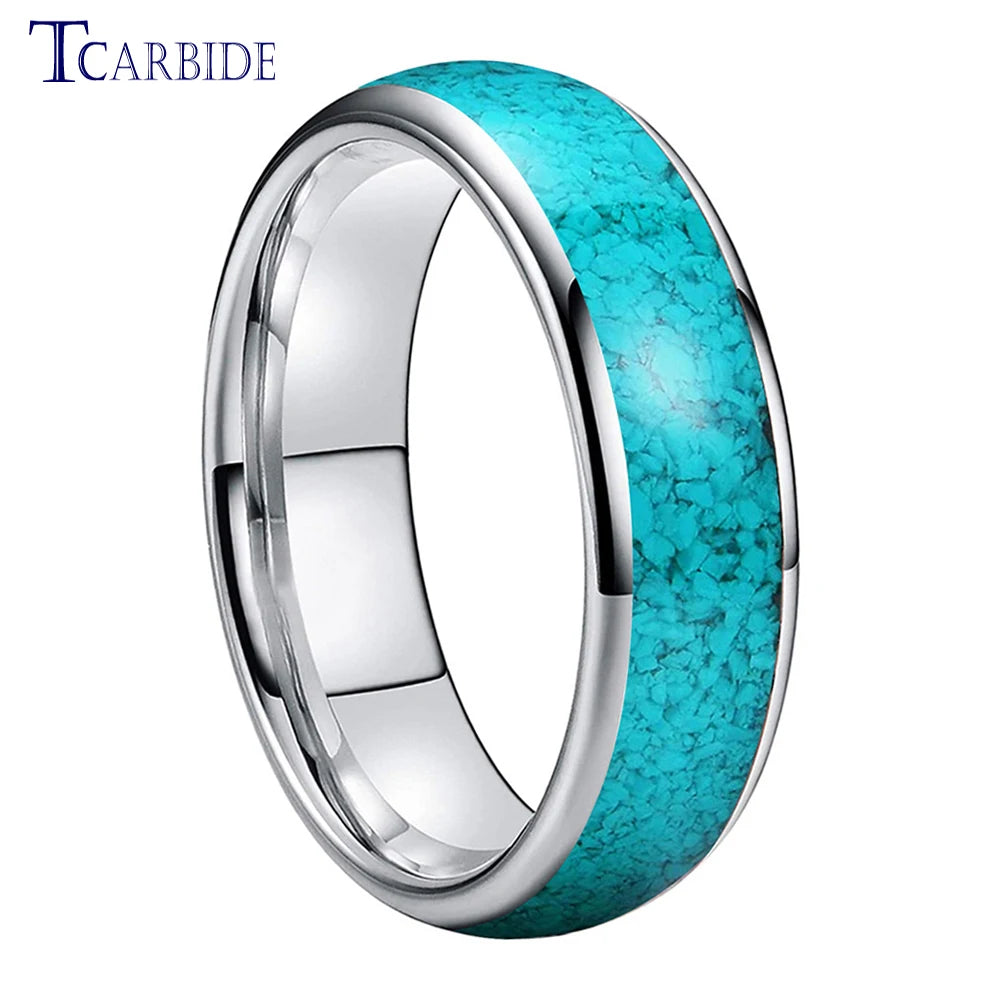 4MM 6MM 8MM Multicolor Turquoise Ring Men Women Beautiful Tungsten Engagement Wedding Band Domed Polished Finish Comfort Fit