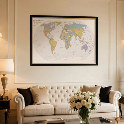 English Map Series-World Map-2019,Decorative Hanging Picture Decor Frameless,Geographical,Tourism/education Tools