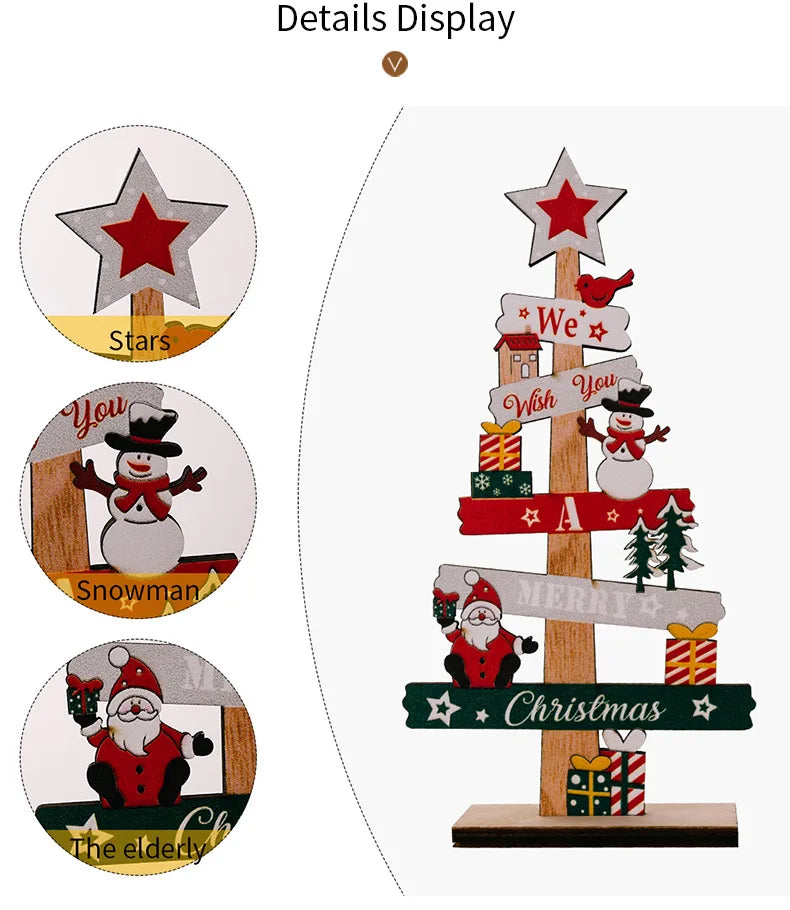 Wooden Christmas Tree Desktop Ornament Santa Claus Merry Christmas Sign Plaque Xmas Decoration for Home 2026 New Years Noel Gift