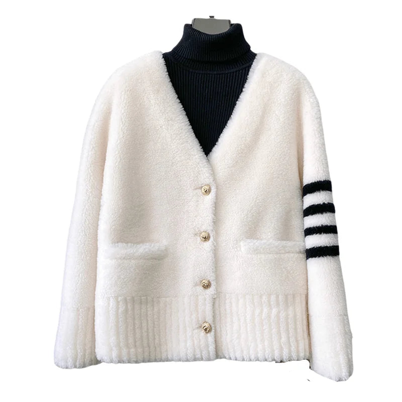CT152 PDUI Women Real Wool Fur Coat Winter Warm Female Girl Sheep Shearing Jacket Parka OverCoat