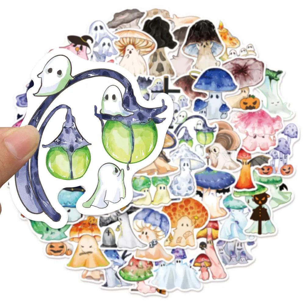 50PCS Halloween Ghost Mushroom Graffiti Stickers, Luggage, Notebook, Speaker, Water Cup, Waterproof Stickers