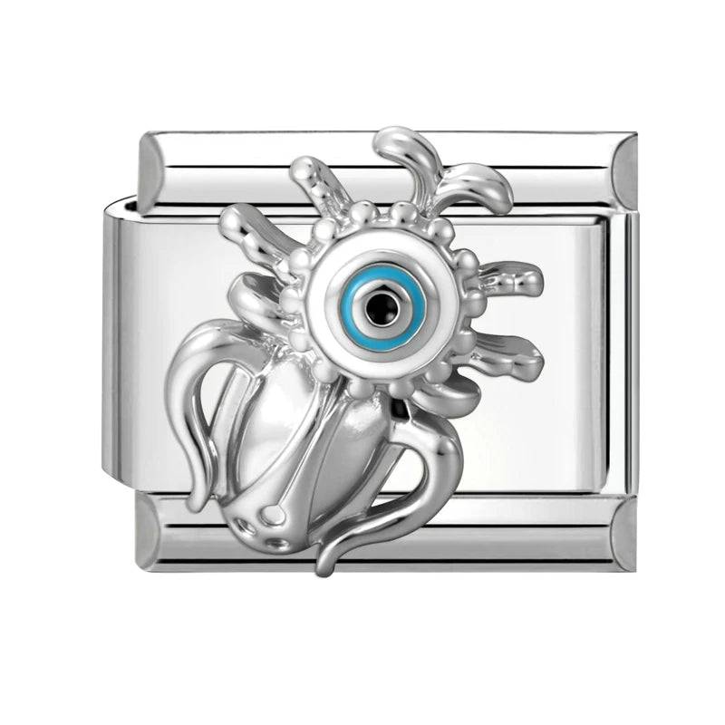 Wholeasle Shiny Zircon Shell Love Heart Devil Eyes Italian Charm Links Fit 9mm Stainless Steel Bracelet Women Jewelry DIY Making