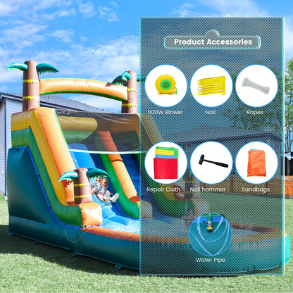 6.4m Commercial Inflatable Bounce House Tropical Water Slide Pool 950w Blower Children's playground, children's toys