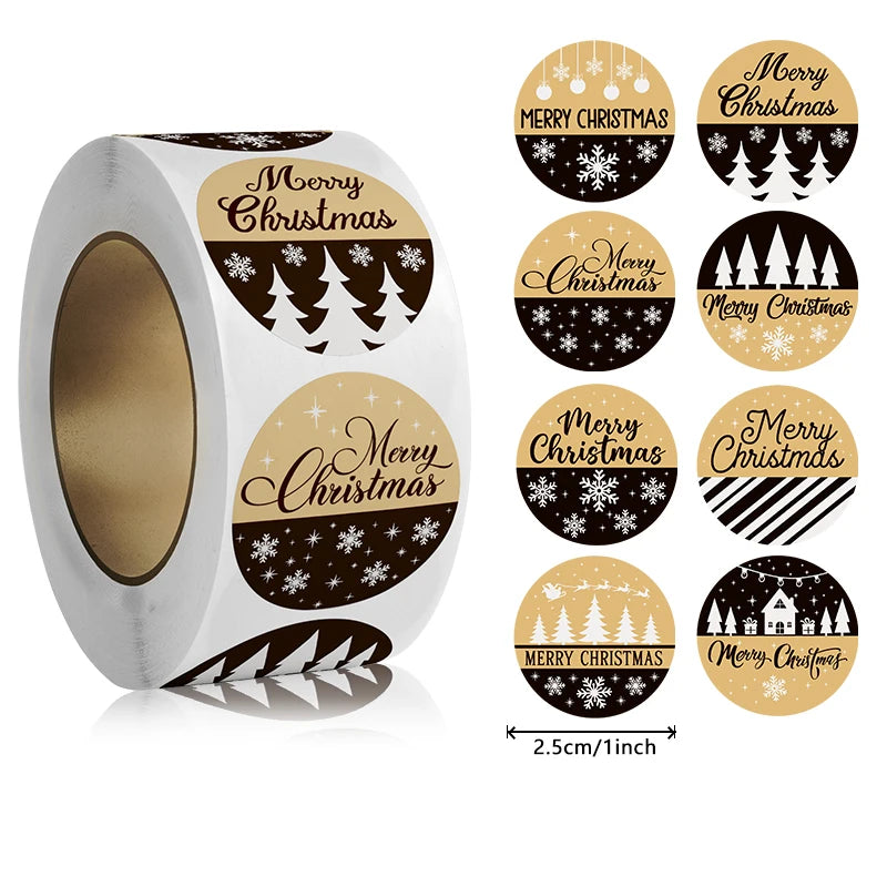 500pcs/ROLL Kraft Paper Christmas Stickers New Year Thank You Stickers Christmas Decoration for Card Gift Box Package 1inch