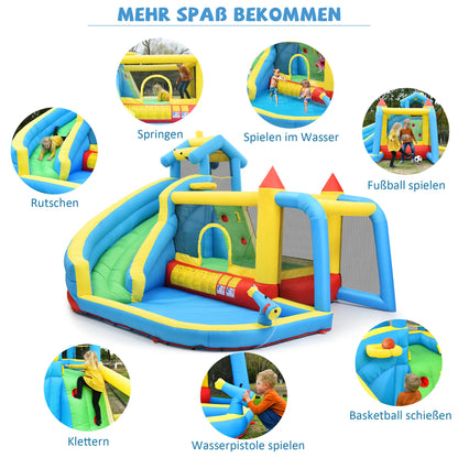 Kids' Bounce House,5 in 1 Inflatable Hopping Castle for Kids 3-10 Years, Outdoor Castle Bouncer with Slide Jump Area Water Pool Football Net