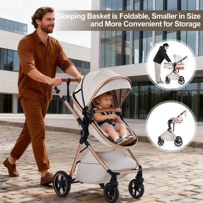 Luxury Baby Stroller 3 in1 Portable Baby Carriage Folding Prams High Landscape Car for Newborn Baby Adjustable Handle travel