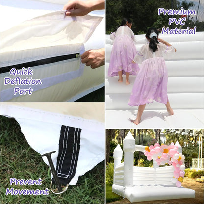 SAYOK Inflatable White Wedding Bounce House Castle PVC Inflatable Bouncy Castle Bounce House Bridal Jumping Bed for Wedding