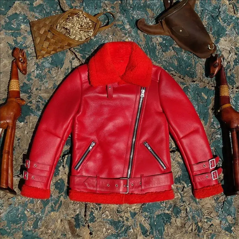 CC SHop Best.Guarantee Genuine leather jacket with fur.Winter warm women 100% shearling coat.Street sheepskin with wool jackets