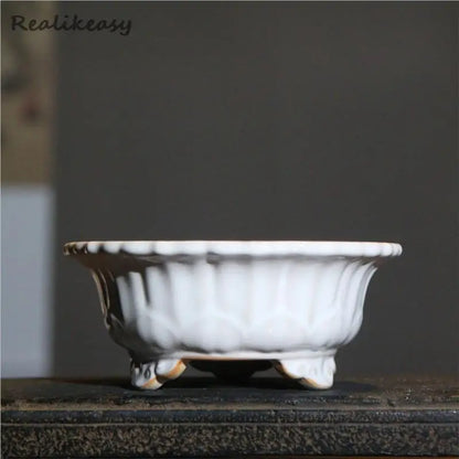 Chinese Style Purple Sand Flowerpot Home Desktop Ceramic Bonsai Pot Small Portable Handmade Succulent Glaze Flower Pots LC373