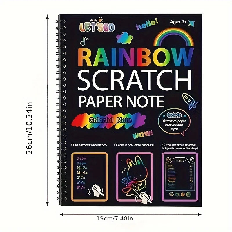 50 pcs Scratch Paper Kids Rainbow Magic Scratch Off Paper Sheets Art Craft Kit Black Note Paper Drawing Pads with Stencils