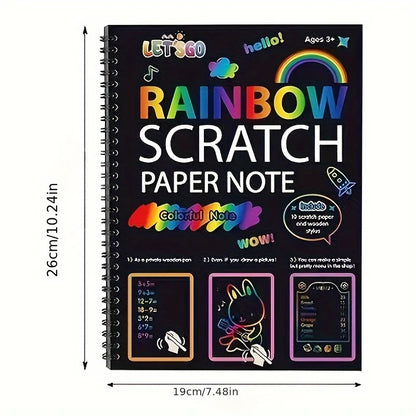 50 pcs Scratch Paper Kids Rainbow Magic Scratch Off Paper Sheets Art Craft Kit Black Note Paper Drawing Pads with Stencils