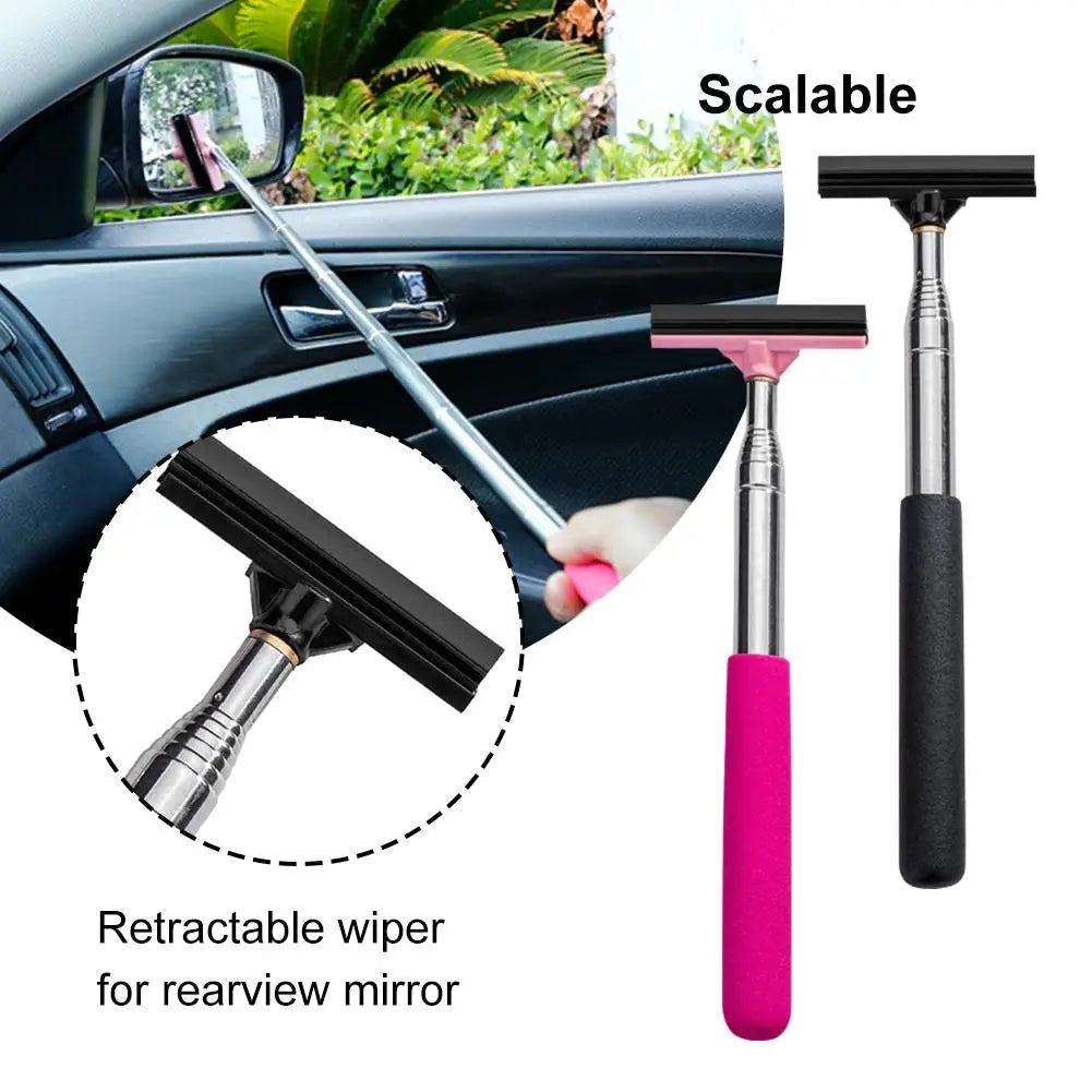 Car Rearview Mirror Wiper Wash Telescopic Cleaning 98cm Wiper Handle Glass Long Demist Cleaning Cleaner Handheld Tool Mirro Q2W9