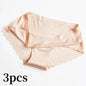 3pcs Lace Women's Panties French Seamless Underwear Female Ice Silk Briefs Solid Color Breathable Underpants Lingerie