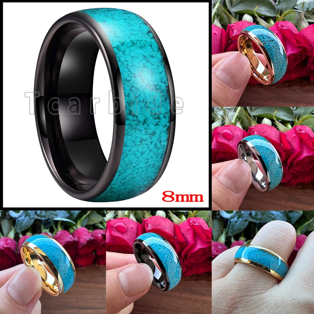 4MM 6MM 8MM Multicolor Turquoise Ring Men Women Beautiful Tungsten Engagement Wedding Band Domed Polished Finish Comfort Fit