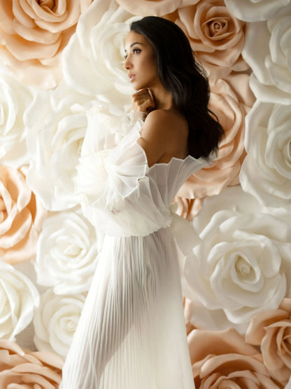 Fashion Organza Pleated Maternity Dress for PhotoShoot Pregnancy White Dress Plus Size Photography and Maternity Dresses YEWEN