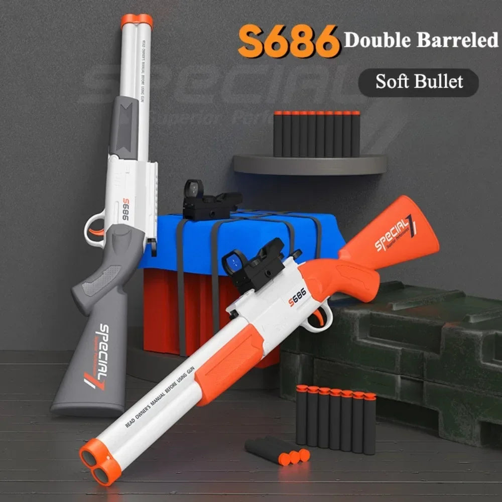 S686 Double Barrel Soft Bullet Toy Gun, Dual‑Shot Foam Dart Launcher with Sight Manual Loading Shooting Toy for Outdoor Game