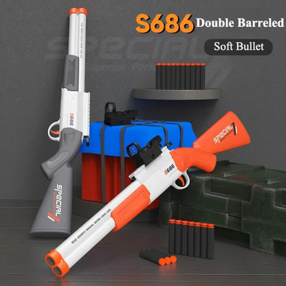 S686 Double Barrel Soft Bullet Toy Gun, Dual‑Shot Foam Dart Launcher with Sight Manual Loading Shooting Toy for Outdoor Game