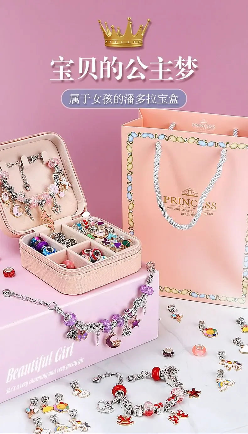 Diy Jewelry Making Kit Toys DIY Beaded Bracelet Set with Storage Box for Girls Gift Acrylic European Large Hole Beads Handmade