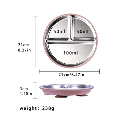 New Non-Slip Stainless Steel Kids Plate with Suction Anti Breakage Divided Baby Plates Silicone Sleeves Removable Toddler Bowls
