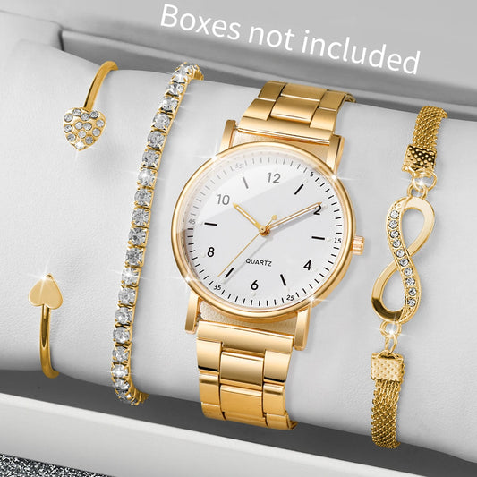 4PCS/Set Fashion Arabic Dial Women Watches Ladies Quartz Wristwatch Rhinestone Bracelets Set Reloj Mujer（Without Box）