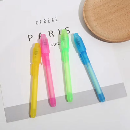 5Pcs 2 in 1 Luminous Light Invisible Ink Pen with UV Light Check Money Light Toy Kids Drawing Secret Magic Pens Fluorescent Pen