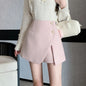Autumn Winter Tweed Skirts Shorts Women Fashion Streetwear Cross Irregular Booty Shorts Pink Black Culottes Wide Leg Short Pants