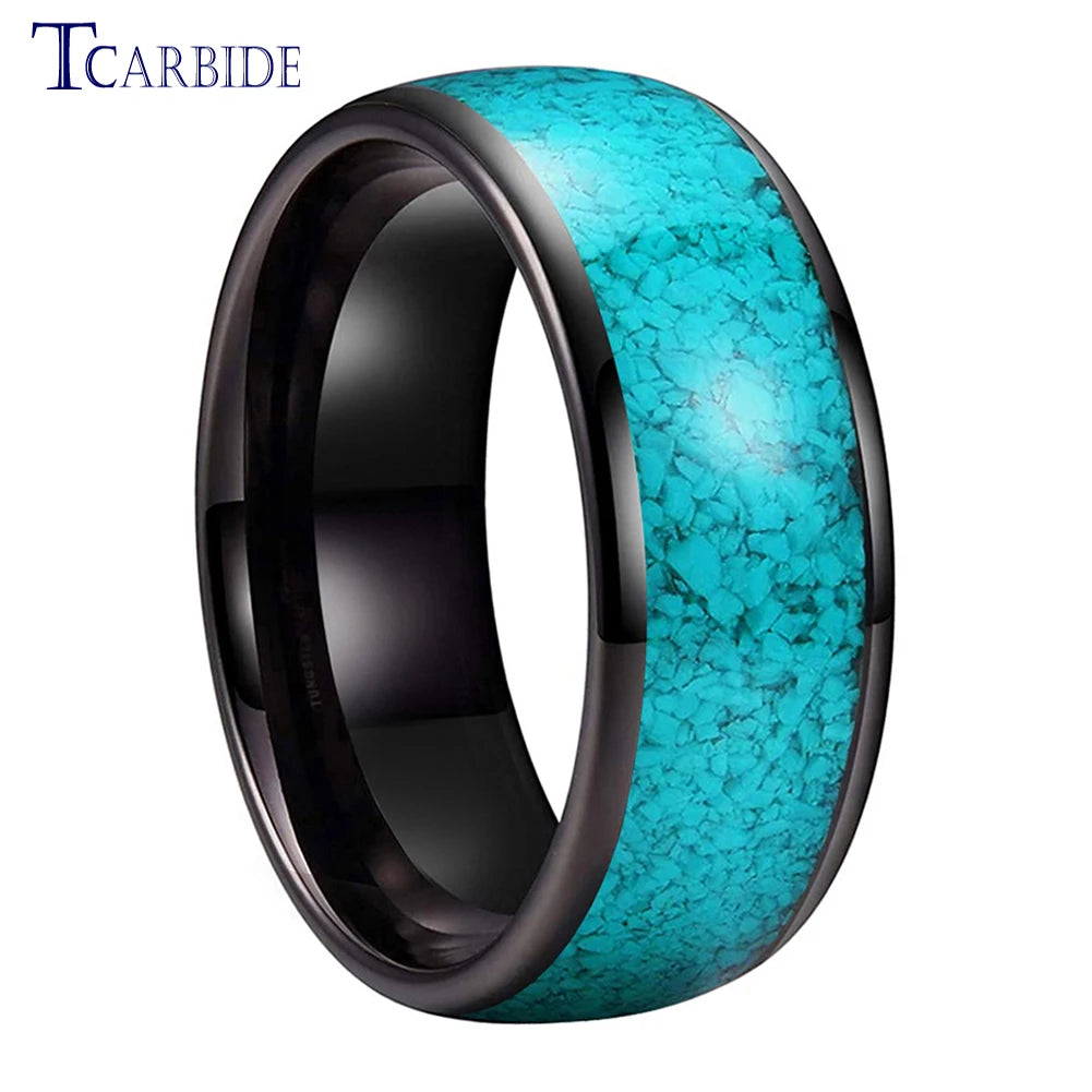 4MM 6MM 8MM Multicolor Turquoise Ring Men Women Beautiful Tungsten Engagement Wedding Band Domed Polished Finish Comfort Fit