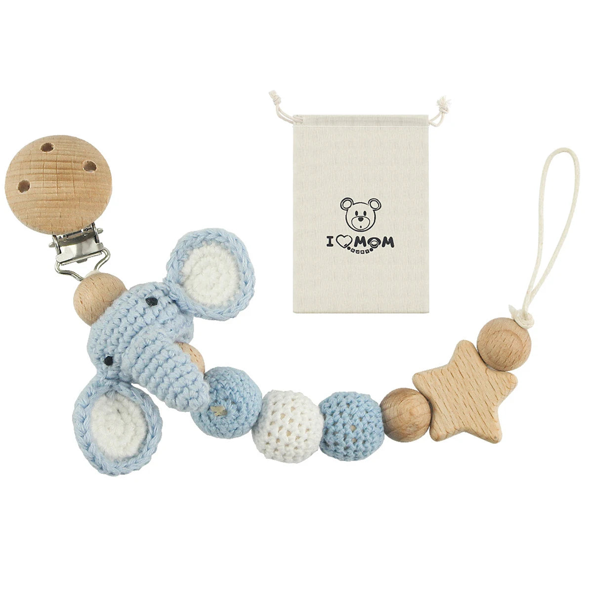 Cartoon Bunny Pacifier Chain Clip Wood Crochet Bear Teething Chain Baby Teether Soother Holder Newborn Chew Toys Pacifier Clips