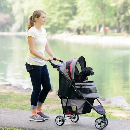 Pet Stroller Lightweight Comfortable Medium Size 3 Wheel Foldable Oxford Mesh Fabric For Dogs Cats Travel Carriers Transport