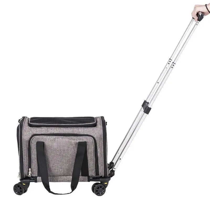 11.3kg Capacity - Foldable Pet Trolley Backpack - 600D Oxford Fabric - 4 Wheels & Storage Pockets - Ideal for Travel, Outings, Park, Shopping, Visiting - Portable Dog Cart