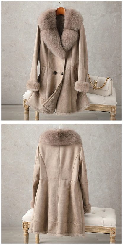 Aorice Women Real Rabbit Leather With Fur Coat Jacket Brand New Female Winter Fox Collar Trench Parka CT189
