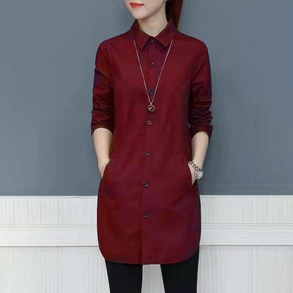 Women Shirt Solid Color Long Sleeve Single Breasted Turndown Collar Loose Streetwear Spring Summer OL Basic Shirt Blouse
