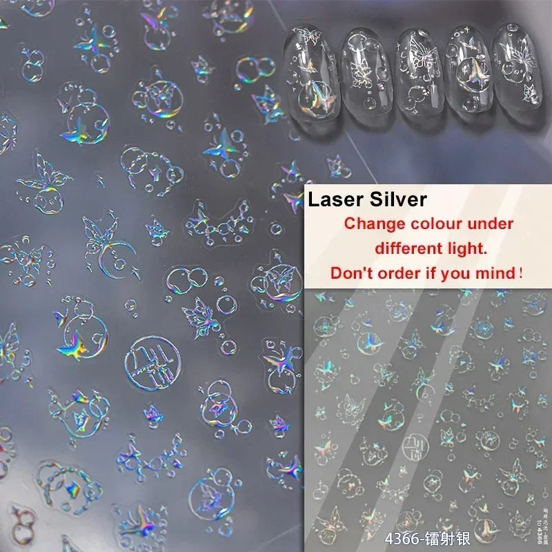 Jelly Butterfly 5D Nail Art Sticker Rhinestone Crystal Charming Shiny Insect Animals DIY Self Adhesive Decoration Manicure Decal