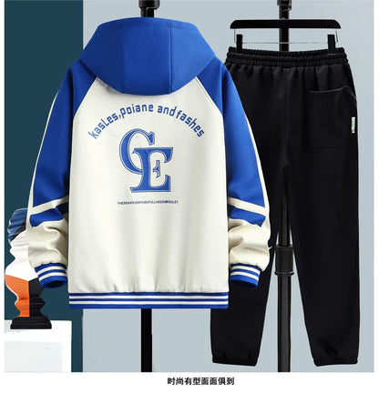 High Quality Running 2 Piece Set Hooded Jacket+Sweatpants Cardigan Long Sleeve Casual Tracksuit Men Sport Brand Clothing Suit