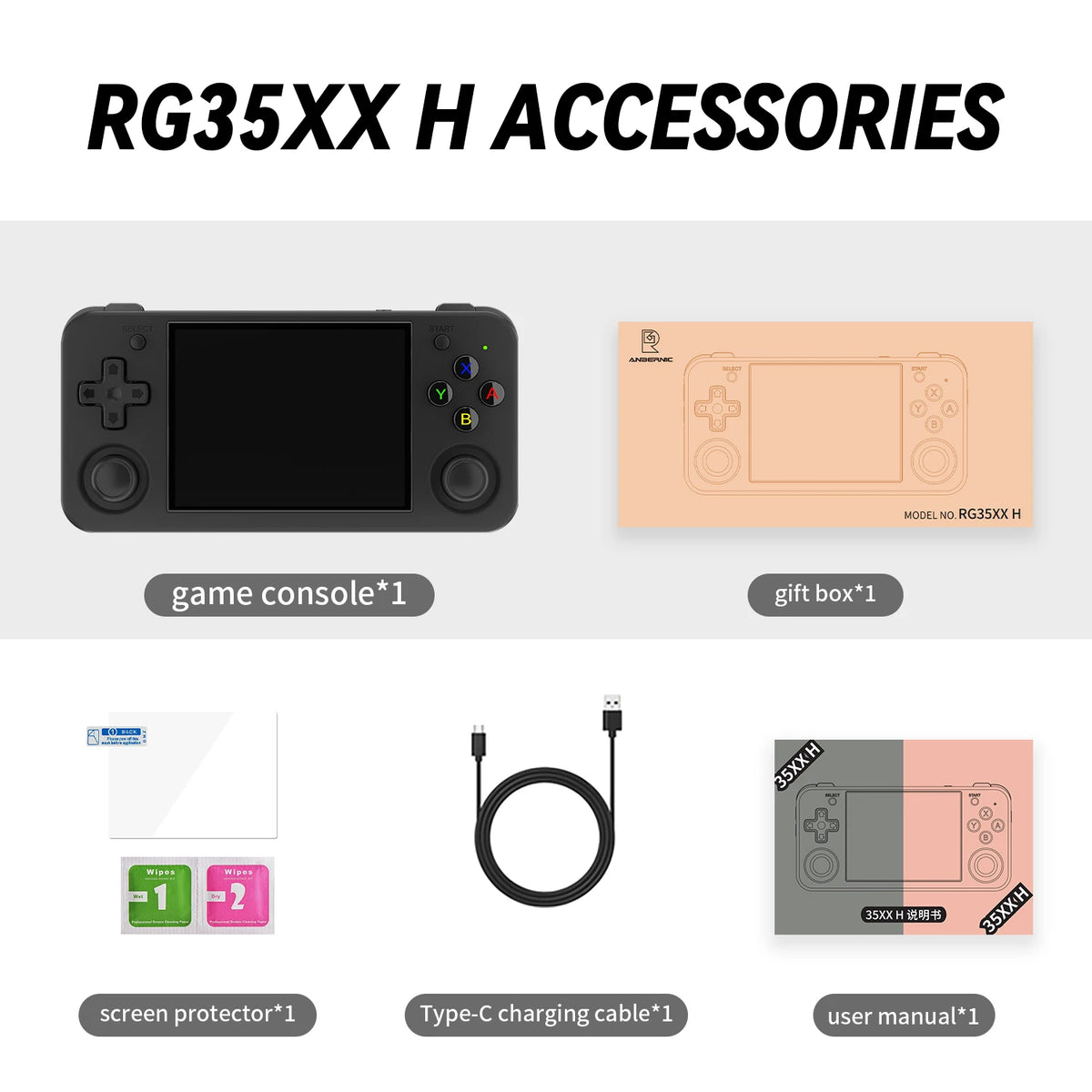 Anbernic RG35XX H Handheld Game Console 3.5" IPS Screen Linux 64-bit 3300mAh Retro Gaming Player Supports HD TV-Output Kids Gift