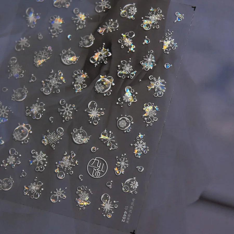 Shiny Blowing Bubble Nail Decorations Stickers 5D Shell Light Love Cat Bubble Transfer Slider Sticker DIY Summer Manicure Decals