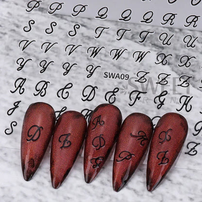 4pcs English Letter Nail Stickers Gothic Style Y2K Cool Design Roman Letter Alphabet Adhesive Nail Decal DIY Manicure Decoration