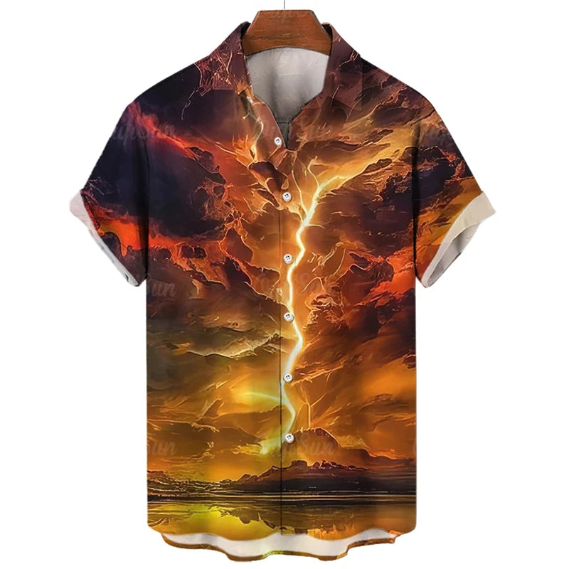 3D Printed Punk Purple Lightning Graphic Blouses Harajuku Fashion Hip Hop Shirts For Men Clothes Hawaiian Y2k Lapel Blouse Tops