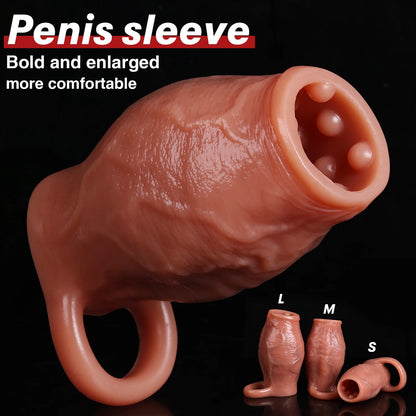 Penis Sleeve Cock Ring Power Ring Penis Cover Penis Ring for Men Delayed Ejaculation Penis Enlargement Silicone Adult Sex Toys