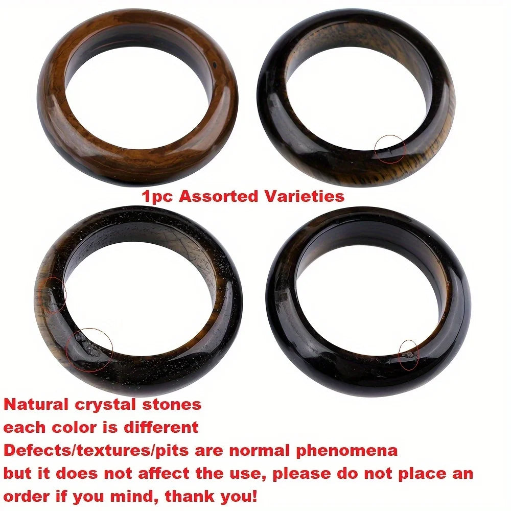 1Pc Natural Stone Band Rings Amethyst Rose Quartz Obsidian Finger Solid Ring Women Men Minimalist Reiki Healing Jewelry Gift