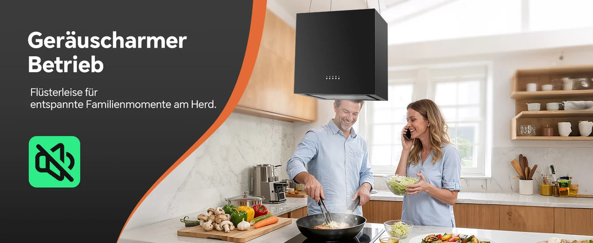 Island Hood 700/800m³/h, A+ Energy, 5-Layer Filter, LED, Ductless, Black, CE, Push Button