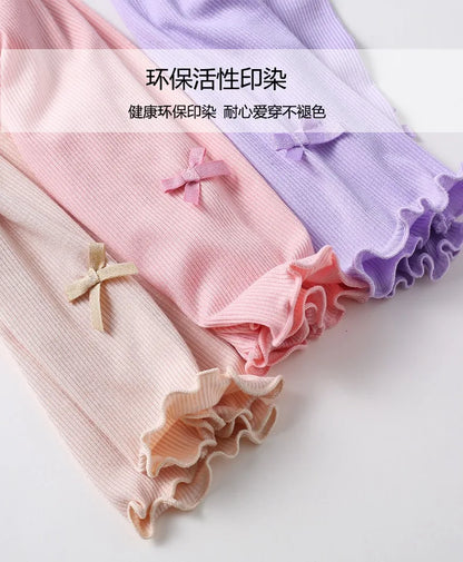 Summer 2026 kids Cropped Leggings Baby Girls Vintage Stripes Elastic Slim Lace cuffs Pants Leggings High Waist Girls Clothing