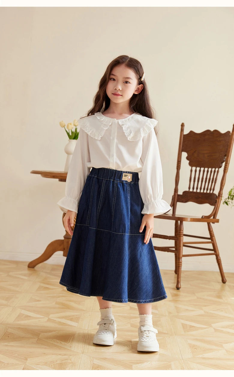 Fashion Girl Skirt Jeans Denim Skirt Mid Length A Line Teenager Girls Clothes Kids Children School Outfit Casual Plus Size