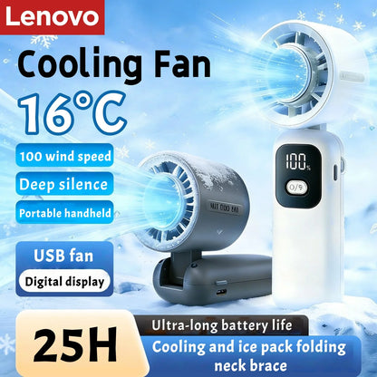 Lenovo Portable Fan Handheld Cooling Fan 100 Levels Foldable Rechargeable Strong Wind Air Cooler Digital Display Long Battery
