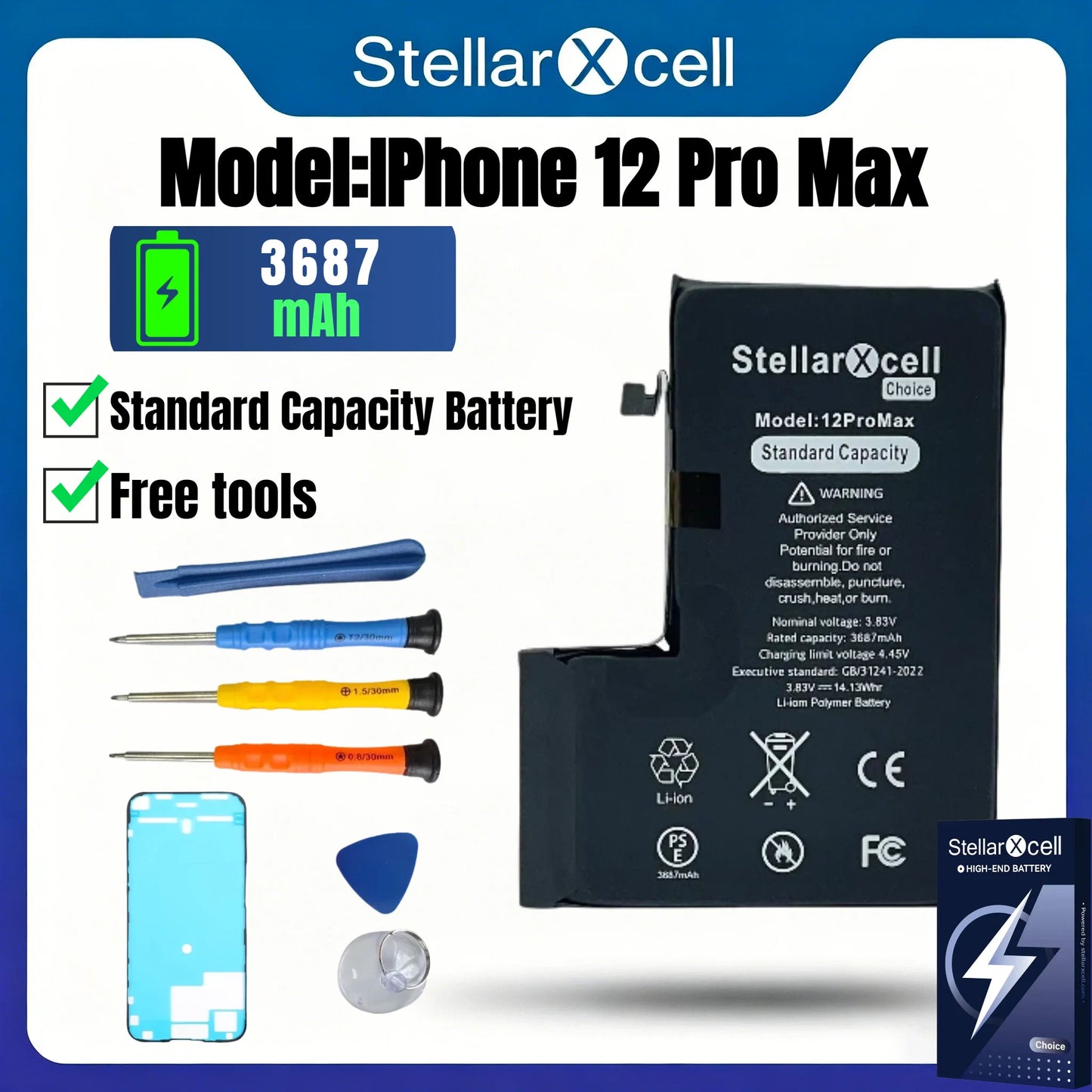 StellarXcell Choice Battery for iPhone 11 12 13 14 15 Mini Plus Pro Promax Original Capacity Replacement Bateria High Quality