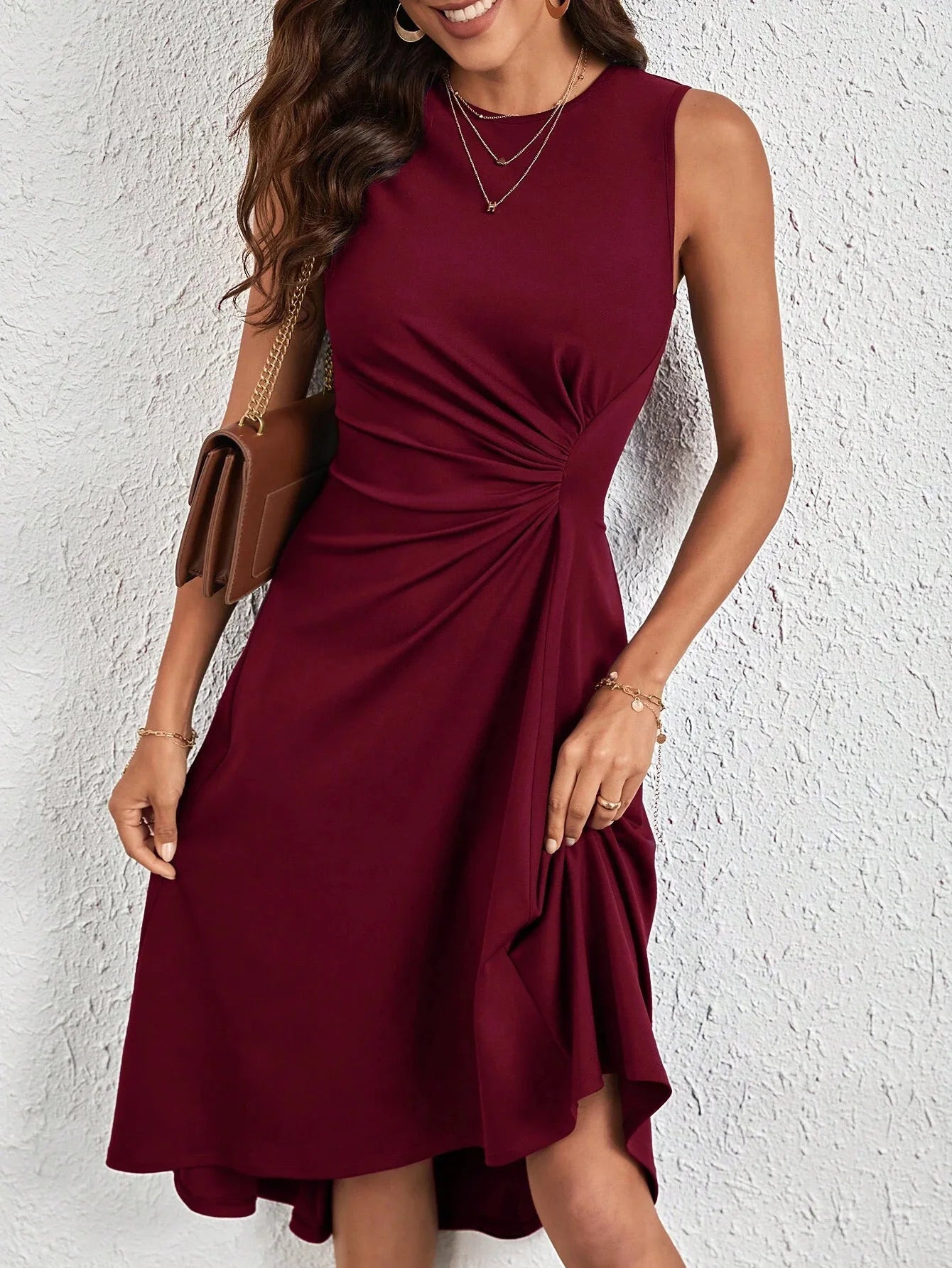 New Women's Dress Slim Sleeveless A-line Skirt Elegant Simple Office Red Korean Midi Skirt for Female
