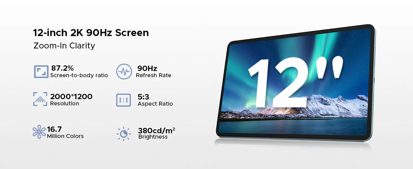 DOOGEE Tab G6 Pro Tablet PC Android 16 Gemini AI 12'' 2K Display 9000mAh Battery 8GB  RAM 128GB ROM Ultra-thin Body Smart Pad