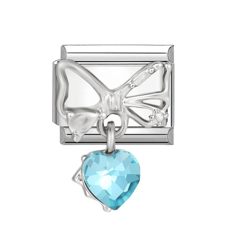 Zircon Star Heart Bow Moon Cherry Moon Italian Charm Links Fit 9mm Stainless Steel Bracelet Women Jewelry DIY Making Gifts