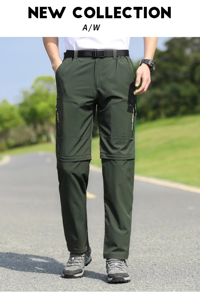 Men's 2 in 1 Convertible Hiking Pant Quick Dry Elastic Outdoor Running Cargo Trouser Summer Waterproof Fishing Camping Plus Size
