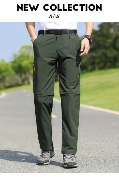 Men's 2 in 1 Convertible Hiking Pant Quick Dry Elastic Outdoor Running Cargo Trouser Summer Waterproof Fishing Camping Plus Size